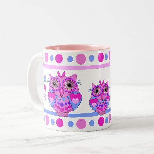 Cute cartoon polka dots and owls mok (Voorkant links)