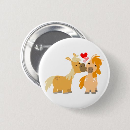 Cute Cartoon Ponies in Love Ronde Button 5,7 Cm (Voorkant /achterkant)