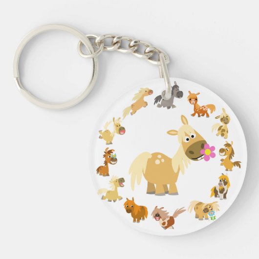 Cute Cartoon Ponies Mandala AcrylSleutelhanger Sleutelhanger (Voorkant)