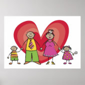 Cute Cartoon Pret Familie Liefde Hart Valentijn Poster (Voorkant)