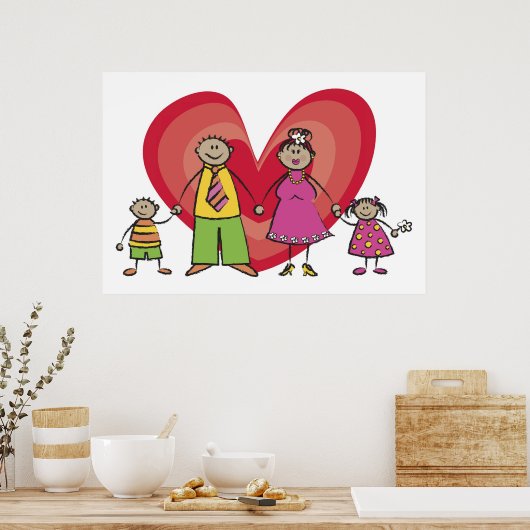 Cute Cartoon Pret Familie Liefde Hart Valentijn Poster (Keuken)