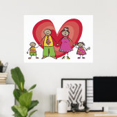 Cute Cartoon Pret Familie Liefde Hart Valentijn Poster (Thuiskantoor)