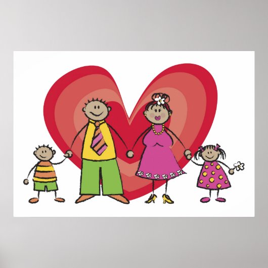 Cute Cartoon Pret Leuk Gezin Liefde Hart Valentijn Poster (Voorkant)