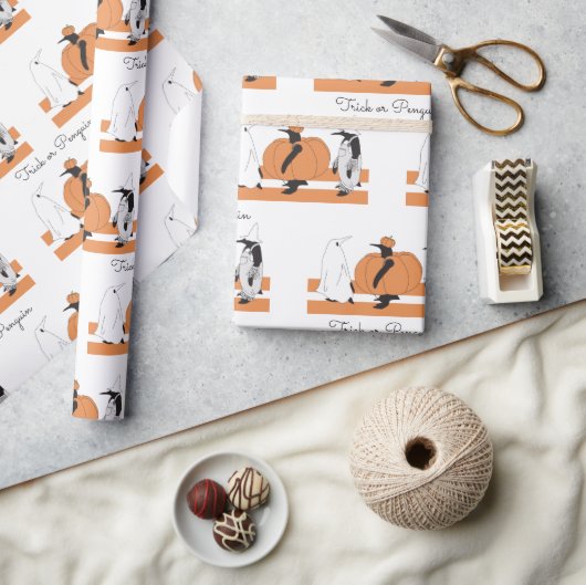 Cute Cartoon Pumpkin Penguin Funny Halloween Cadeaupapier (Crafts)