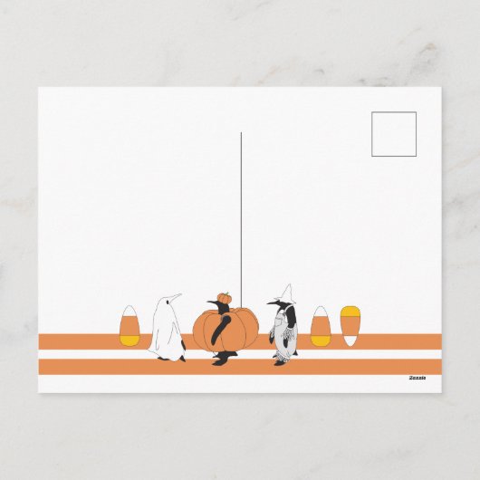 Cute Cartoon Pumpkin Penguin Funny Halloween Feestdagenkaart (Achterkant)