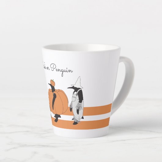 Cute Cartoon Pumpkin Penguin Funny Halloween Latte Mok (Rechterhoek)