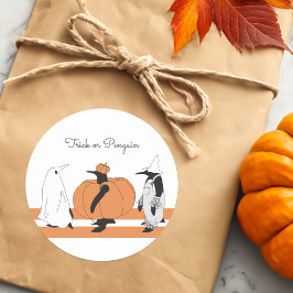Cute Cartoon Pumpkin Penguin Funny Halloween Ronde Sticker
