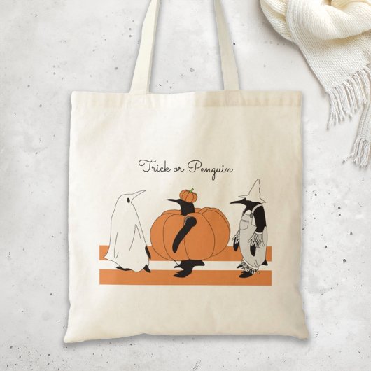 Cute Cartoon Pumpkin Penguin Funny Halloween Tote Bag