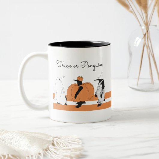 Cute Cartoon Pumpkin Penguin Funny Halloween Tweekleurige Koffiemok