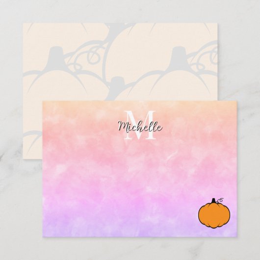 Cute Cartoon Pumpkin Watercolor Personalized Notitiekaartje (Voorkant / Achterkant)