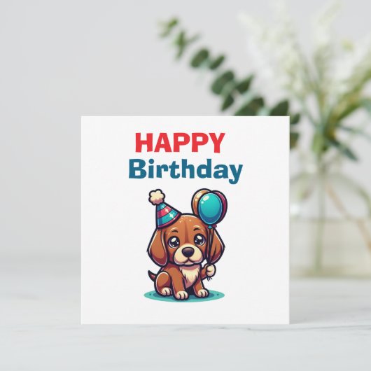 Cute Cartoon Puppy Dog Happy Birthday Card - Moder Kaart (Staand voorkant)