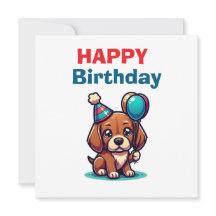 Cute Cartoon Puppy Dog Happy Birthday Card - Moder