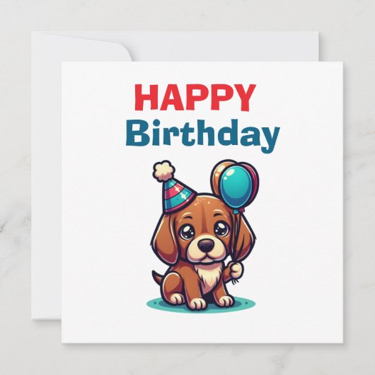 Cute Cartoon Puppy Dog Happy Birthday Card - Moder Kaart (Voorkant)