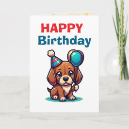 Cute Cartoon Puppy Dog Happy Birthday Card - Moder Kaart