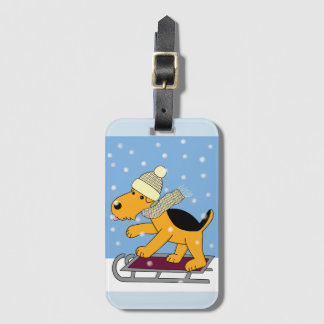 Cute Cartoon Puppy Dog op gesleed Bagagelabel