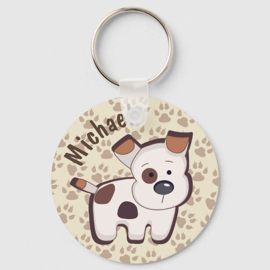 Cute Cartoon Puppy Dog Persoonlijk Sleutelhanger (Voorkant)