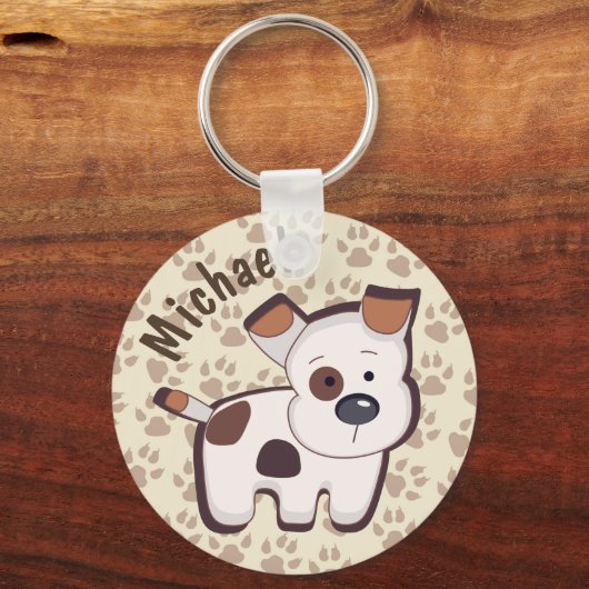 Cute Cartoon Puppy Dog Persoonlijk Sleutelhanger (Voorkant)