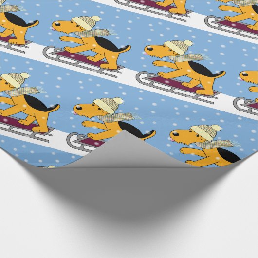 Cute Cartoon Puppy Dog w Sled Wrapping Paper Cadeaupapier (Hoek)