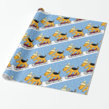 Cute Cartoon Puppy Dog w Sled Wrapping Paper