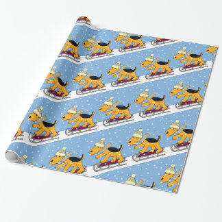 Cute Cartoon Puppy Dog w Sled Wrapping Paper Cadeaupapier