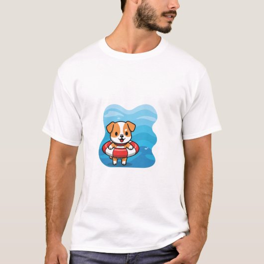 Cute Cartoon Puppy Floating in Lifebuoy T-shirt (Voorkant)