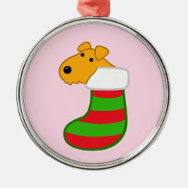 Cute Cartoon Puppy in kerststokken Metalen Ornament