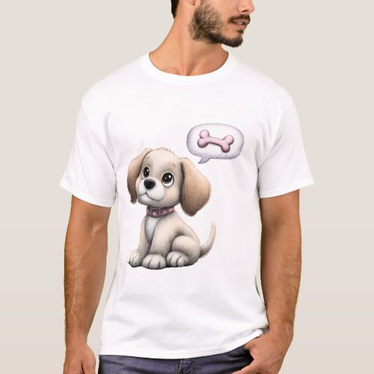 Cute Cartoon Puppy with Bone T-shirt (Voorkant)
