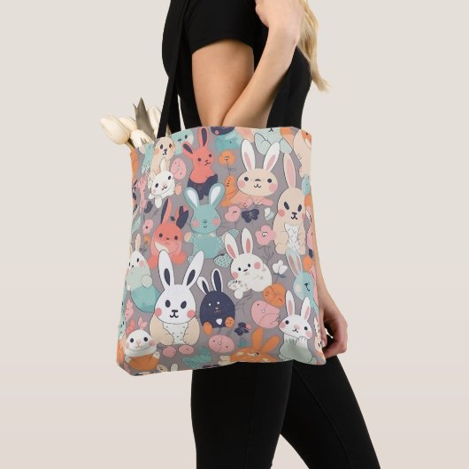 Cute cartoon Rabbit Colorful Tote Bag (Dichtbij)