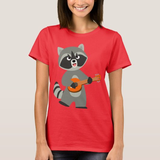 Cute Cartoon Raccoon die Banjo Women T-Shirt speel (Voorkant)