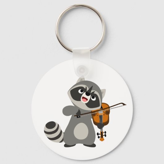 Cute Cartoon Raccoon die Violin speelt Sleutelhanger (Voorkant)