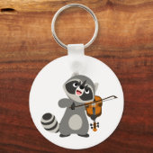 Cute Cartoon Raccoon die Violin speelt Sleutelhanger (Voorkant)