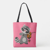 Cute Cartoon Raccoon die Violin speelt Tote Bag (Achterkant)