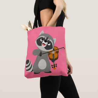 Cute Cartoon Raccoon die Violin speelt Tote Bag