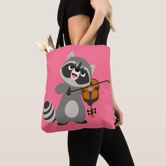 Cute Cartoon Raccoon die Violin speelt Tote Bag (Dichtbij)