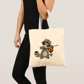 Cute Cartoon Raccoon die Violin speelt Tote Bag