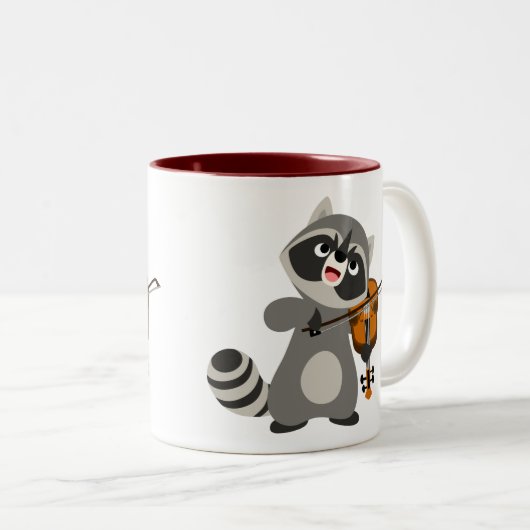 Cute Cartoon Raccoon die Violin speelt Tweekleurige Koffiemok (Voorkant rechts)