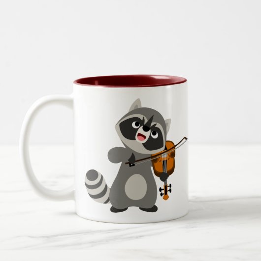 Cute Cartoon Raccoon die Violin speelt Tweekleurige Koffiemok (Links)
