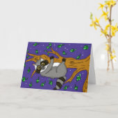 Cute Cartoon Raccoon, hoe gaat het? Kaart (Gele Bloem)