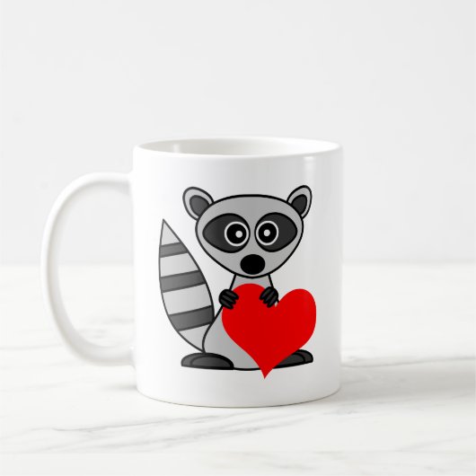 Cute Cartoon Raccoon Holding Heart Koffiemok (Links)