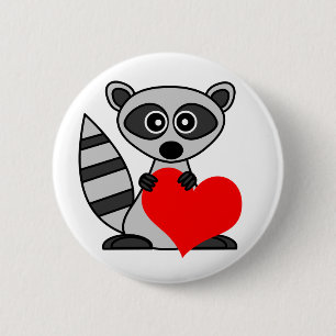 Cute Cartoon Raccoon Holding Heart Ronde Button 5,7 Cm