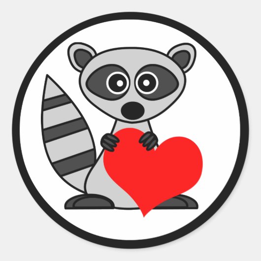 Cute Cartoon Raccoon Holding Heart Ronde Sticker (Voorkant)
