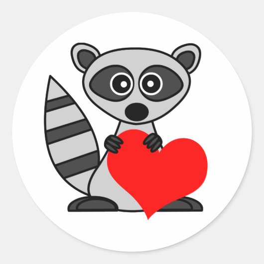 Cute Cartoon Raccoon Holding Heart Ronde Sticker (Voorkant)