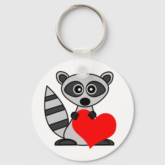 Cute Cartoon Raccoon Holding Heart Sleutelhanger (Voorkant)
