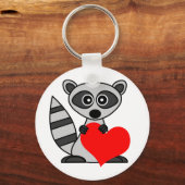 Cute Cartoon Raccoon Holding Heart Sleutelhanger (Voorkant)
