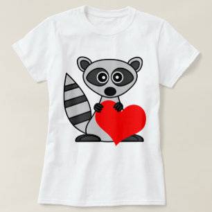 Cute Cartoon Raccoon Holding Heart T-shirt