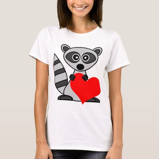 Cute Cartoon Raccoon Holding Heart T-shirt (Voorkant)