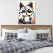 Cute Cartoon Raccoon Kawaii Art Canvas Afdruk (Insitu (Slaapkamer))