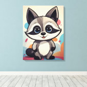 Cute Cartoon Raccoon Kawaii Art Canvas Afdruk (Insitu (Houten vloer))