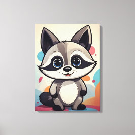Cute Cartoon Raccoon Kawaii Art Canvas Afdruk