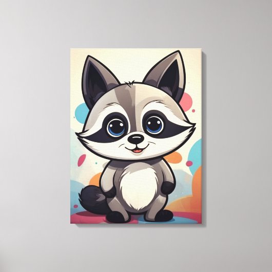 Cute Cartoon Raccoon Kawaii Art Canvas Afdruk (Voorkant)